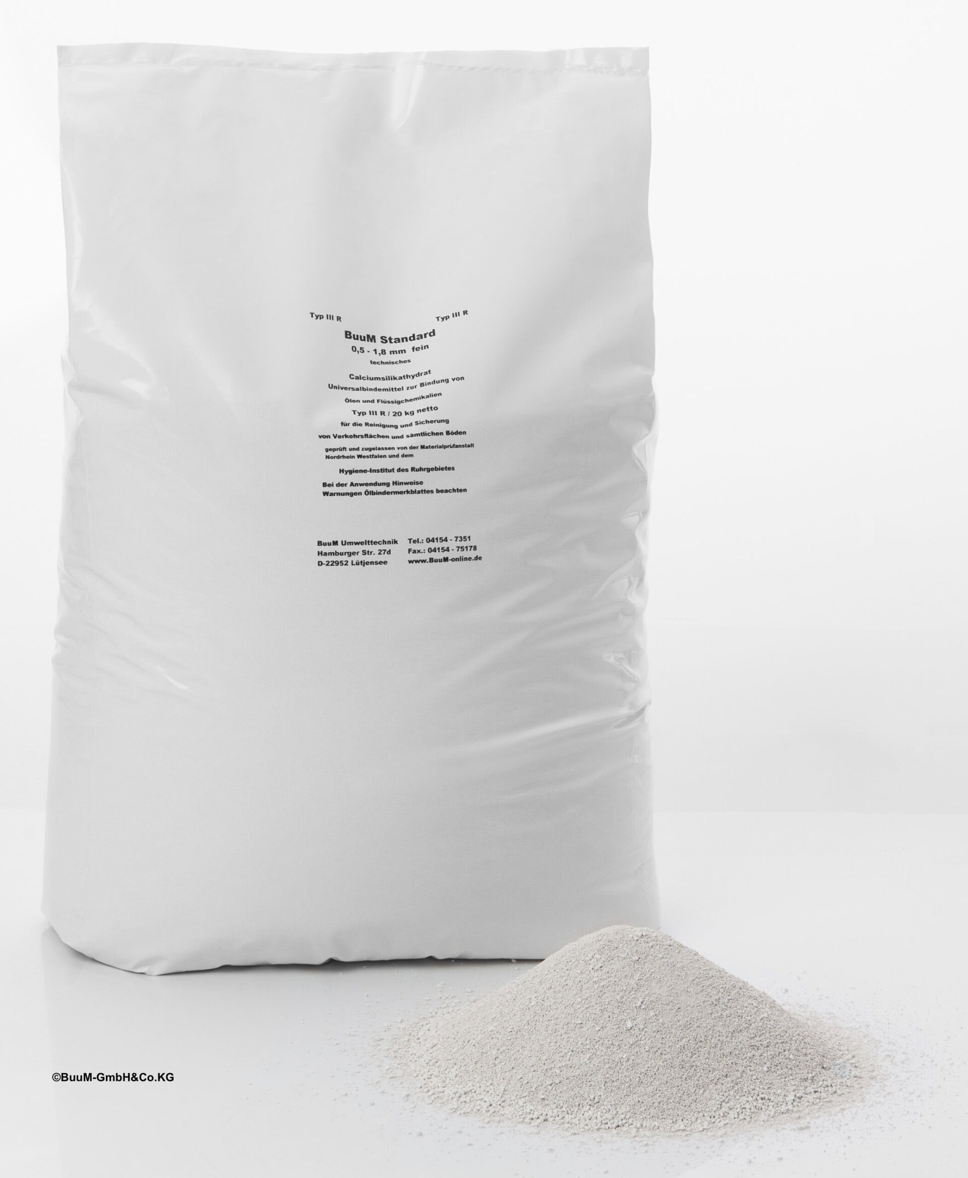 Weißer Sack Bindemittel mit Pulverhaufen