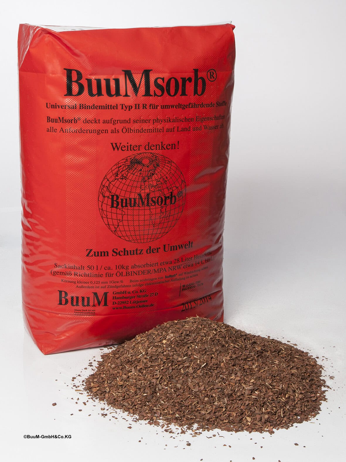 Roter BuuMsorb Sack mit Bindemittel-Granulat
