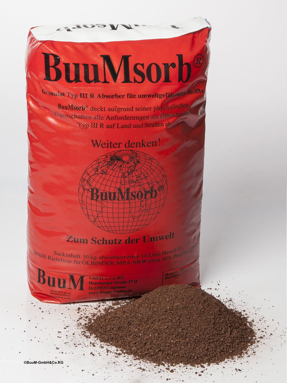 Roter BuuMsorb Sack mit Granulat davor